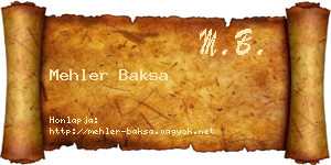 Mehler Baksa névjegykártya